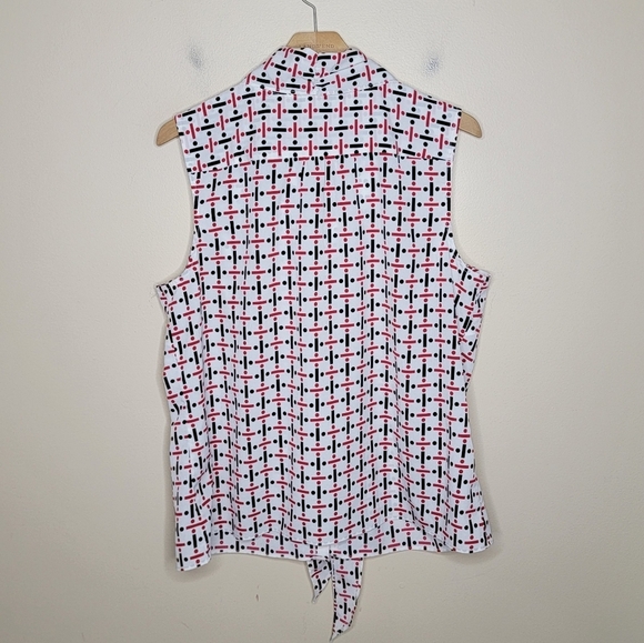 Talbots | White Red Black Print Tie Neck Secretary Tank Blouse Size 16 - Picture 4 of 4